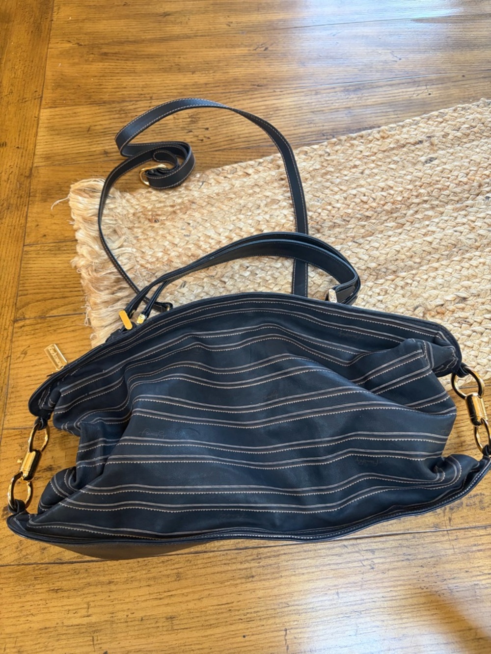 Franco Pugi Italy leather handbag bag crossbody rate black tan brown stripe